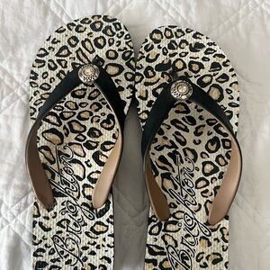 Brighton Black and Cream Sandals with Animal Print